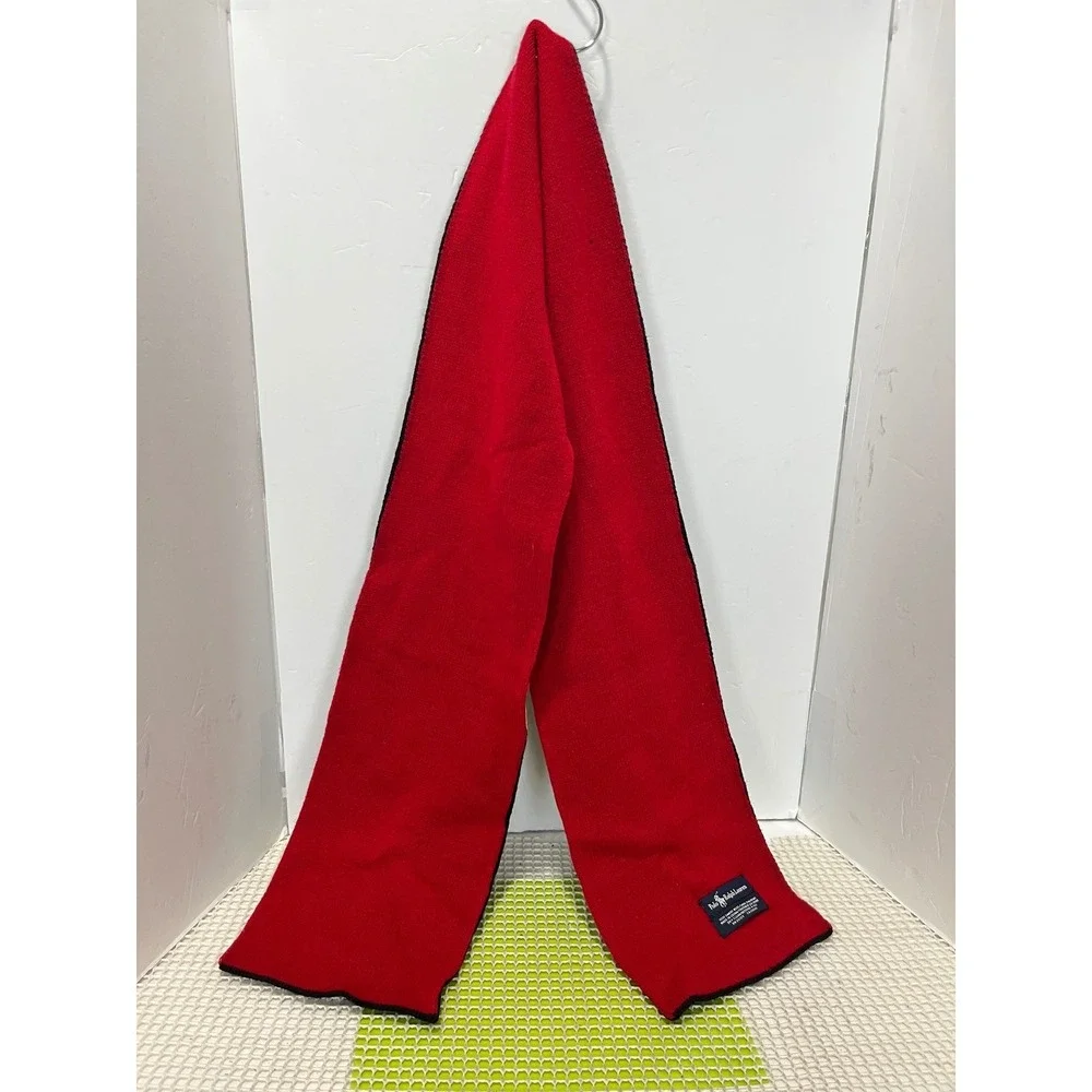Polo Ralph Lauren Scarf Black Red Cream Lambswool Reversible Pony